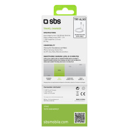 SBS TETR1USB2AWFAST 10W USB-A sieninis įkroviklis – baltas