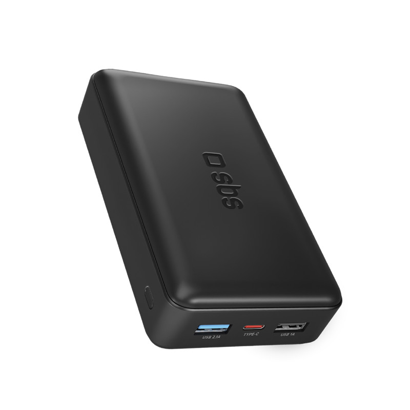 Greito įkrovimo išorinė baterija: 20 000 mAh, 2 USB jungtys, juoda
