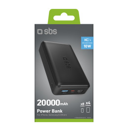 Greito įkrovimo išorinė baterija: 20 000 mAh, 2 USB jungtys, juoda