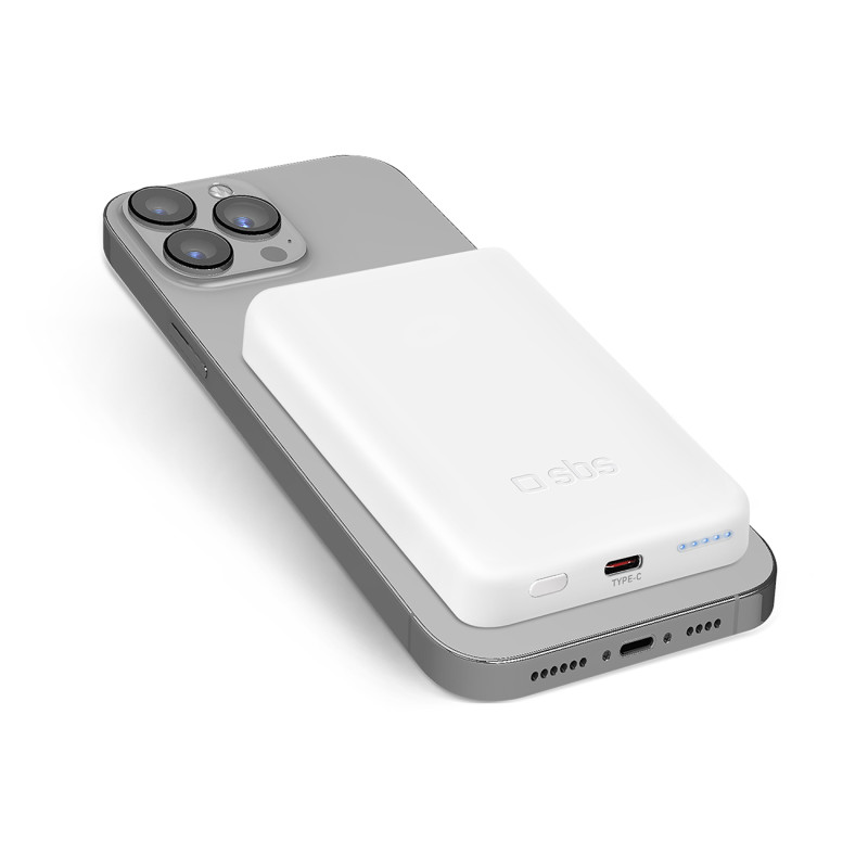 Išorinė baterija SBS TEBB5000MAG1CW 5000 mAh USB-C, suderinama su „MagSafe“ - balta