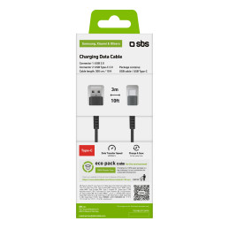 SBS TECABLETC3MTK USB-A - USB-C kabelis 3 m - juodas