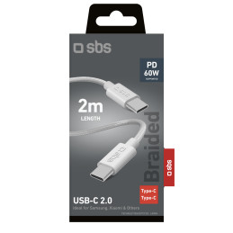 SBS TECABLETISSUETCC2G laidas 2 x USB-C 2m 60W su maitinimo šaltiniu - pilkas