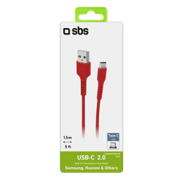 SBS TECABLEMICROC15R USB-A - USB-C kabelis 1,5 m - raudonas