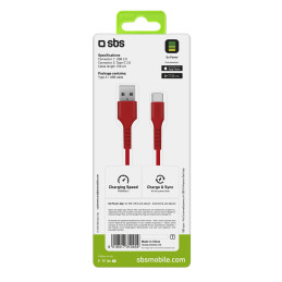 SBS TECABLEMICROC15R USB-A - USB-C kabelis 1,5 m - raudonas