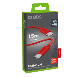 SBS TECABLETISSUETCCR USB-C - USB-C 1,5 m 60 W pintas kabelis - raudonas