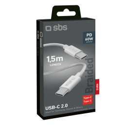 SBS TECABLETISSUETCCG USB-C - USB-C 1,5 m 60 W pintas kabelis - pilkas