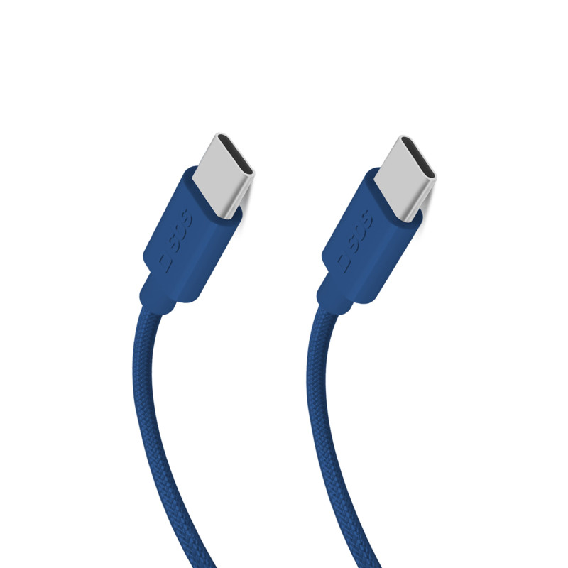 SBS TECABLETISSUETCCB USB-C - USB-C 1,5 m 60 W pintas kabelis - mėlynas