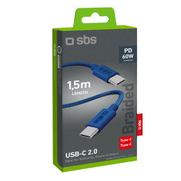 SBS TECABLETISSUETCCB USB-C - USB-C 1,5 m 60 W pintas kabelis - mėlynas