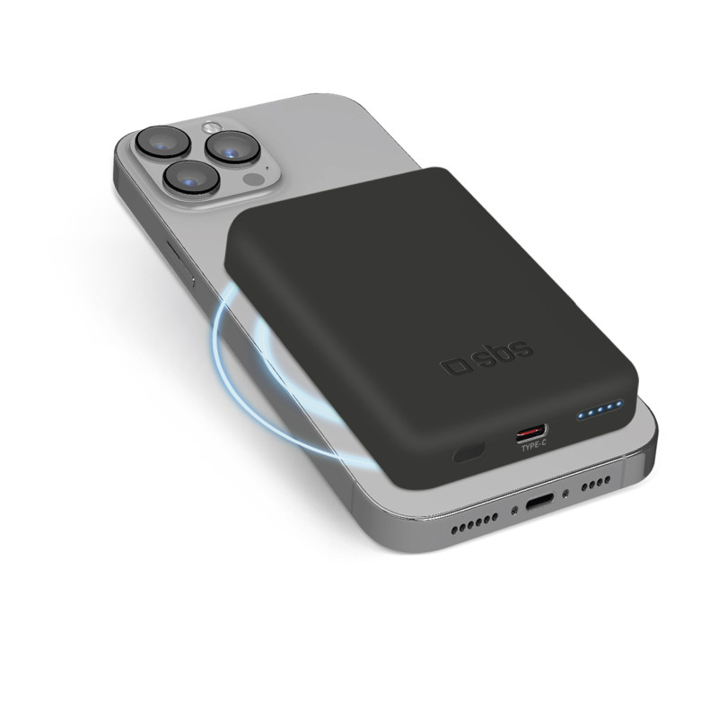 SBS TEBB5000MAG1CK belaidis išorinis akumuliatorius, 5000 mAh, USB-C, suderinamas su „MagSafe“ – juodas