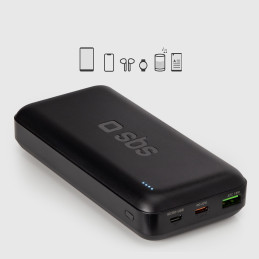 Nešiojamoji baterija SBS TTBB20000PD20K 20000 mAh 20W PD USB-C, USB-A, Micro USB - juoda