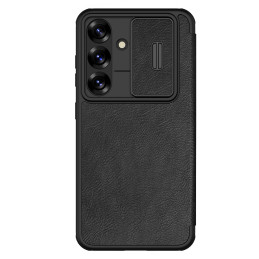 „Nillkin Qin Pro“ dėklas, skirtas „Samsung Galaxy S25“ su atlenkiama ir kameros dangteliu – juodas