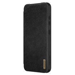 „Nillkin Qin Pro“ dėklas, skirtas „Samsung Galaxy S25“ su atlenkiama ir kameros dangteliu – juodas