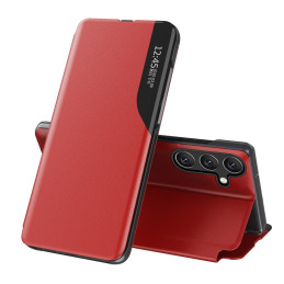 Elegantiškas ekologiškos odos „View Case“ dėklas su atvartu ir stovo funkcija, skirtas „Samsung Galaxy A36“ - raudonas