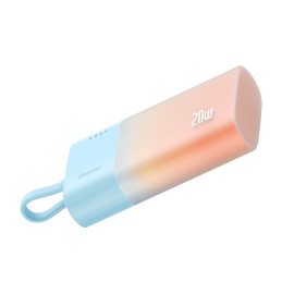 „Baseus Popsicle“ 5200mAh 20W išorinė baterija su įmontuotu „Lightning“ laidu (+ baltu „Baseus Simple USB-C“ - USB-C 60W...