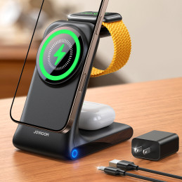 „Joyroom JR-W15“ belaidis įkroviklis 3 viename su „MagSafe“ – juodas