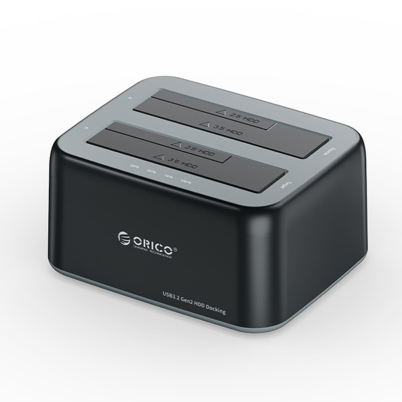 „Orico 6829C3“ prijungimo stotelė, skirta 2 x 2,5 colio / 3,5 colio SATA HDD / SSD diskams - juoda