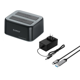 „Orico 6829C3“ prijungimo stotelė, skirta 2 x 2,5 colio / 3,5 colio SATA HDD / SSD diskams - juoda