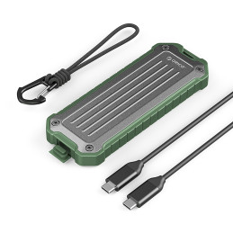„Orico OTPX-G2 M.2 NVMe/ SATA SSD USB-C 3.2“ taktinis sustiprintas diskų dėklas – pilkai žalias