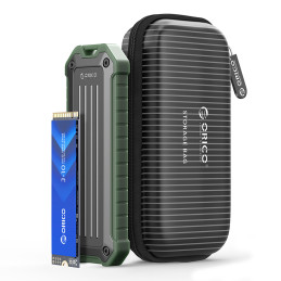 „Orico OTPX-G2 M.2 NVMe/ SATA SSD USB-C 3.2“ taktinis sustiprintas diskų dėklas – pilkai žalias