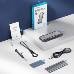 „Orico OXS2C3-G2 M.2 NVMe/ SATA SSD USB-C 3.2“ taktinis sustiprintas diskų dėklas – pilkas