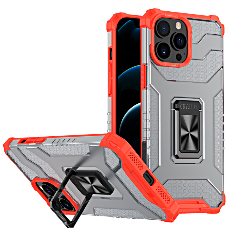 Crystal Ring Case šarvuotas hibridinis dėklo dangtelis + magnetinis laikiklis iPhone 11 Pro Max raudonas
