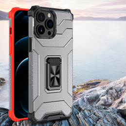 Crystal Ring Case šarvuotas hibridinis dėklo dangtelis + magnetinis laikiklis iPhone 11 Pro Max raudonas