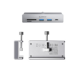 „Orico MH5PC“ šakotuvas, montuojamas prie spaustuko, USB-C / 2x USB-A 3.2 + 1x USB-C 3.2 + 1x SD&TF - sidabrinis