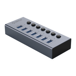 „Orico BT2U3-7AB“ šakotuvas, 7x USB-A 3.0, su jungikliais - pilkas