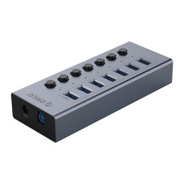 „Orico BT2U3-7AB“ šakotuvas, 7x USB-A 3.0, su jungikliais - pilkas