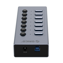 „Orico BT2U3-7AB“ šakotuvas, 7x USB-A 3.0, su jungikliais - pilkas