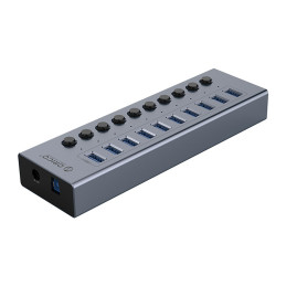 „Orico BT2U3-10AB“ šakotuvas 10x USB-A 3.0 su jungikliais - pilkas