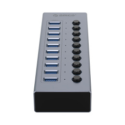 „Orico BT2U3-10AB“ šakotuvas 10x USB-A 3.0 su jungikliais - pilkas