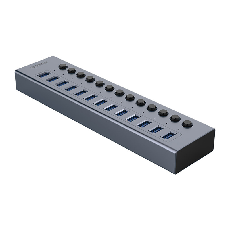 „Orico BT2U3-13AB“ šakotuvas, 13x USB-A 3.0, su jungikliais - pilkas