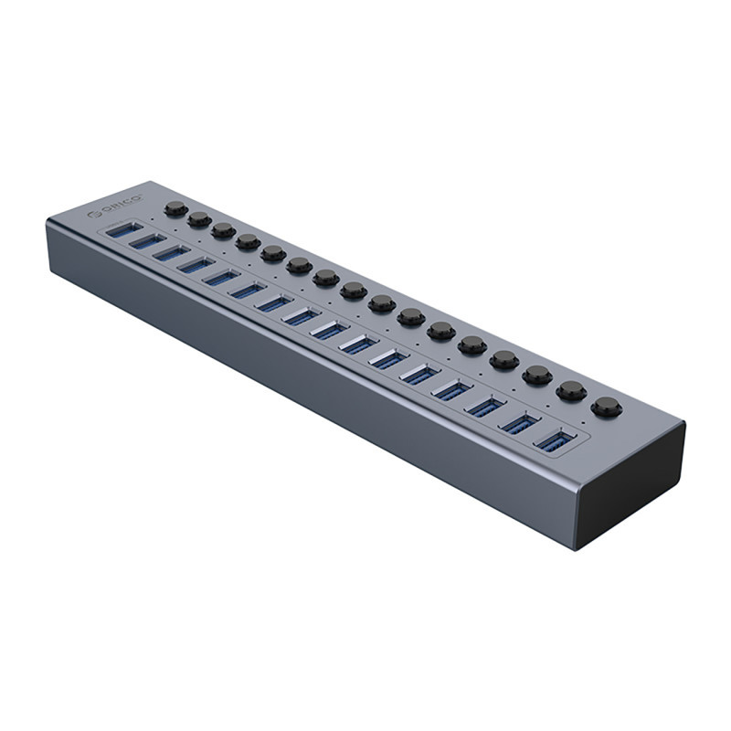 „Orico BT2U3-16AB“ šakotuvas 16x USB-A 3.0 su jungikliais - pilkas