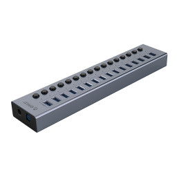 „Orico BT2U3-16AB“ šakotuvas 16x USB-A 3.0 su jungikliais - pilkas
