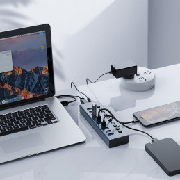 „Orico BT2U3-16AB“ šakotuvas 16x USB-A 3.0 su jungikliais - pilkas