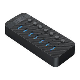 „Orico CT2U3-7AB“ 7x USB-A 3.0 šakotuvas su jungikliais – juodas