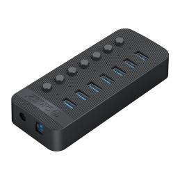 „Orico CT2U3-7AB“ 7x USB-A 3.0 šakotuvas su jungikliais – juodas