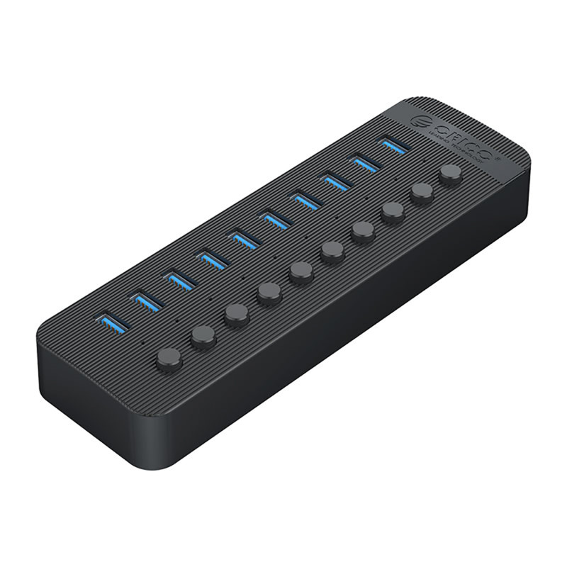 „Orico CT2U3-10AB“ 10x USB-A 3.0 šakotuvas su jungikliais – juodas