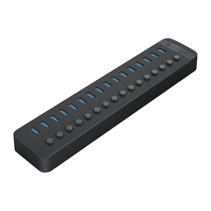 „Orico CT2U3-16AB“ 16x USB-A 3.0 šakotuvas su jungikliais – juodas