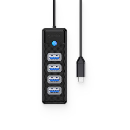 „Orico PW4U-C3“ USB-C / 4x USB-A 3.0 šakotuvas – juodas