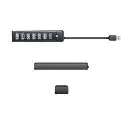 „Orico PW7U-U3“ šakotuvas, 7x USB-A 3.0 + USB-C 5V/ 3A, 1m, juodas