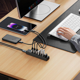„Orico PW7U-U3“ šakotuvas, 7x USB-A 3.0 + USB-C 5V/ 3A, 1m, juodas