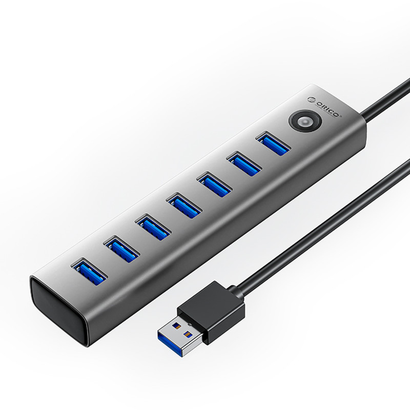 Orico CL7U-U3 šakotuvas 7x USB-A 3.0 + USB-C 5V/ 3A 1m - pilkas