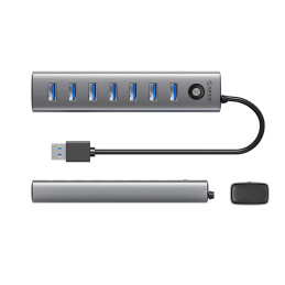 Orico CL7U-U3 šakotuvas 7x USB-A 3.0 + USB-C 5V/ 3A 1m - pilkas