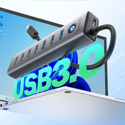 Orico CL7U-U3 šakotuvas 7x USB-A 3.0 + USB-C 5V/ 3A 1m - pilkas