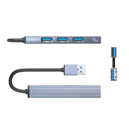 „Orico AH-A13“ USB-A šakotuvo prijungimo stotelė, 1x USB-A 3.0 + 3x USB-A 2.0 - pilka