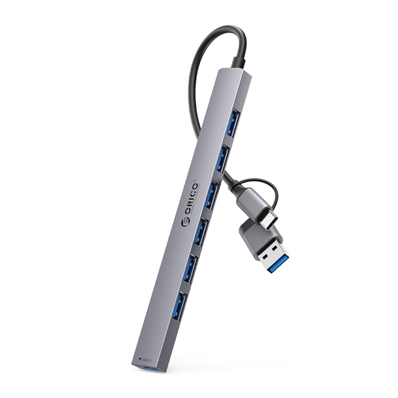 „Orico YSA2-U3“ USB-A/ USB-C šakotuvo prijungimo stotelė, 1x USB-A 3.0 + 6x USB-A 2.0 - pilka