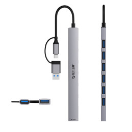 „Orico YSA2-U3“ USB-A/ USB-C šakotuvo prijungimo stotelė, 1x USB-A 3.0 + 6x USB-A 2.0 - pilka