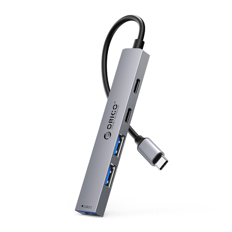 „Orico YSB4-U2“ USB-A/ USB-C šakotuvo prijungimo stotelė, 2x USB-A 2.0 + 1x USB-A 3.0 + 1x USB-C 2.0 + 1x USB-C – pilka